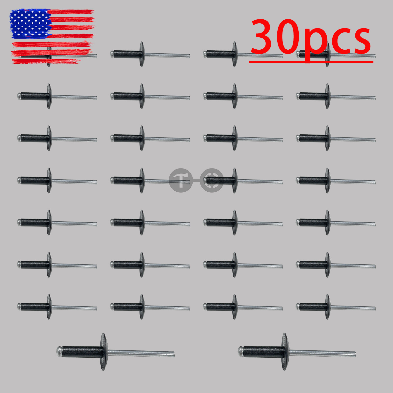 30 Black Aluminum & General Purpose SplitType Rivets For GM 11516807 Made In USA