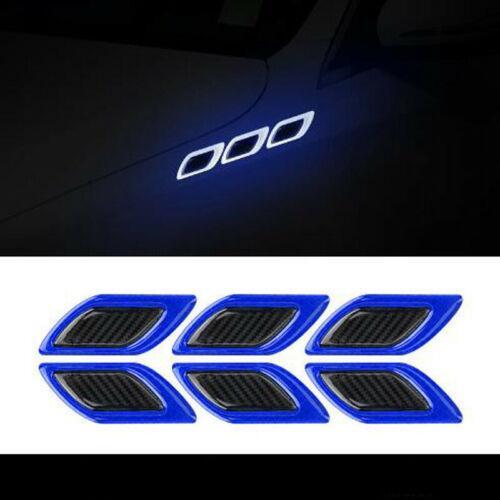 6x Blue Car Vent Edge Bumper Reflective Stickers Decals Carbon Fiber Pattern