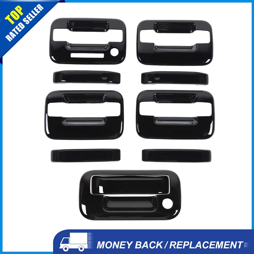 Exterior Side + Tail Door Handle Bowl Decor Cover Trim For 09-14 Ford F150 Black