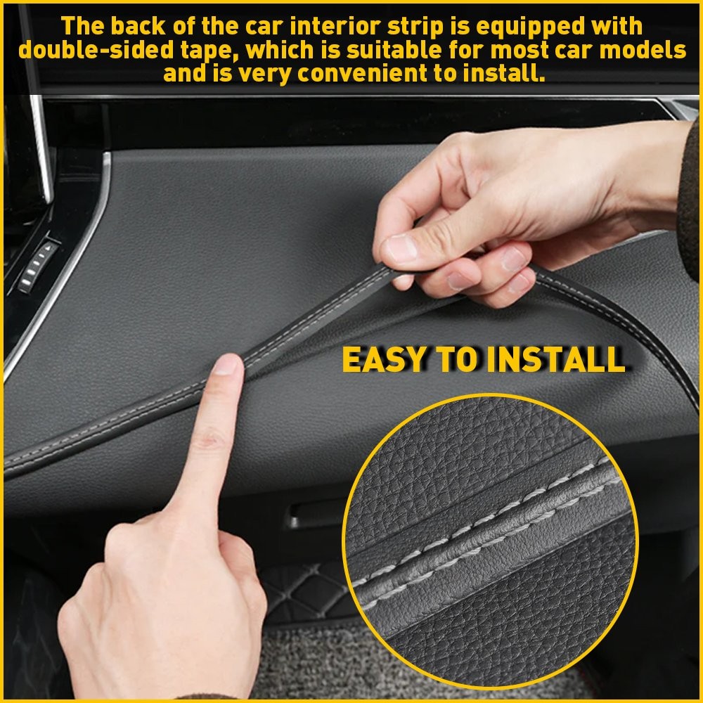 2M Car PU Leather Trim Strips Car Dashboard Decor Line Strip White Accessories