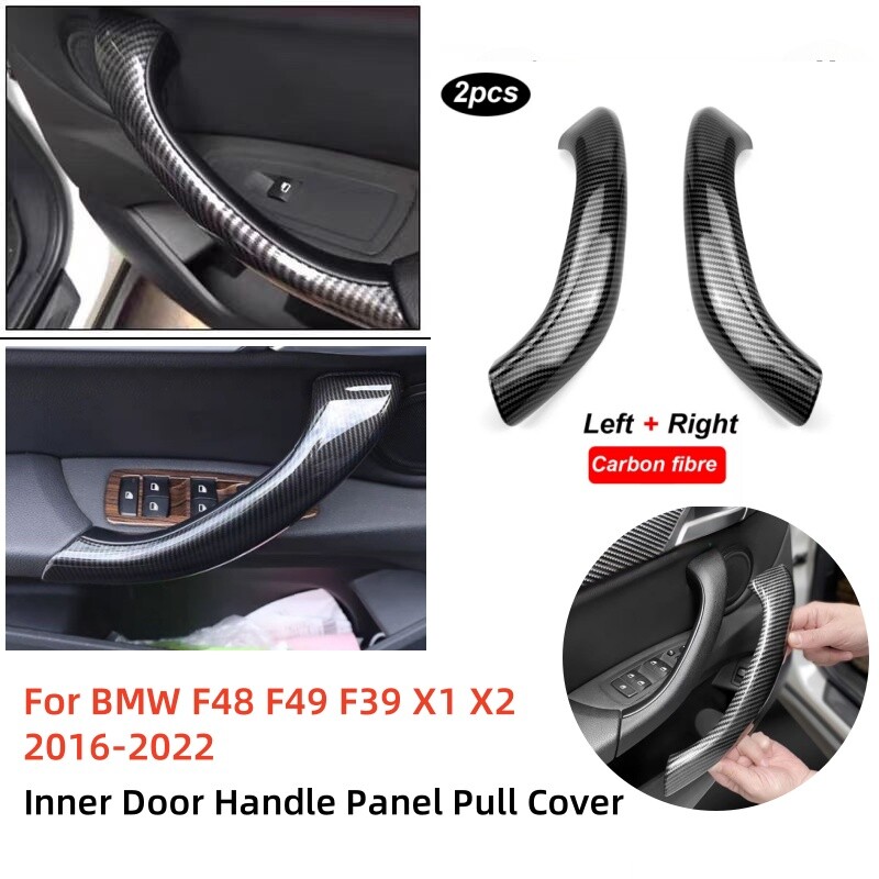 2PCS Carbon Fiber Interior Door Handle Cover Pull Trim For BMW F48 X1 X2 2016-22
