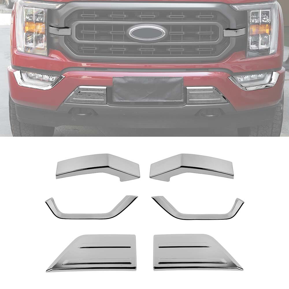 Chrome ABS 6x Front Bumper Grille Decor Fog Light Frame Covers For Ford F150 21+
