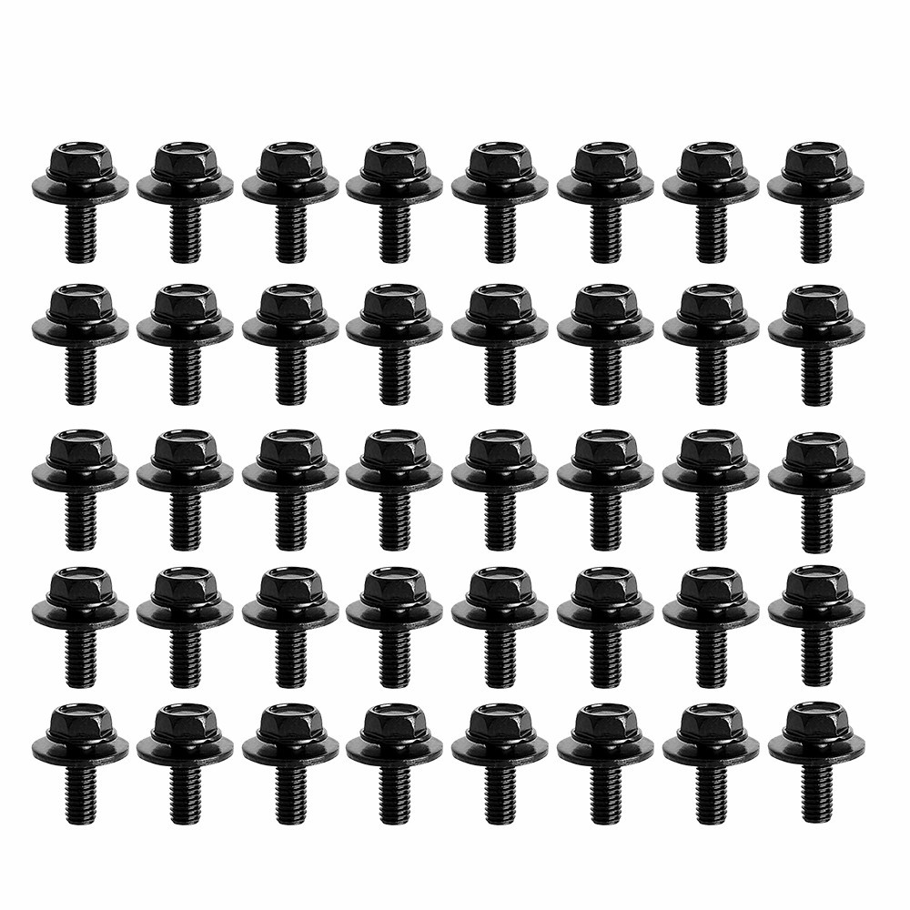 40X Car Body Bolts Screw Fastener Fender M6-1.0x 16mm Long-10mm Hex- 17mm Washer