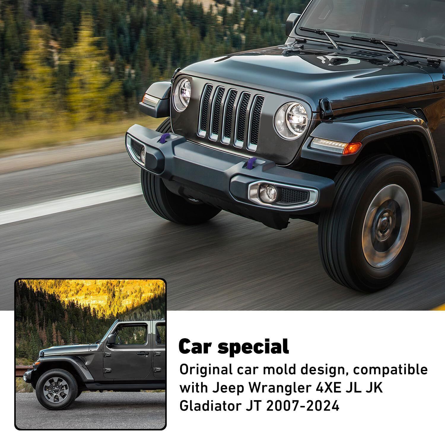2pcs Front Bumper Tow Hook Cover Trim For Jeep Wrangler JK JL JT 2007-23 Purple