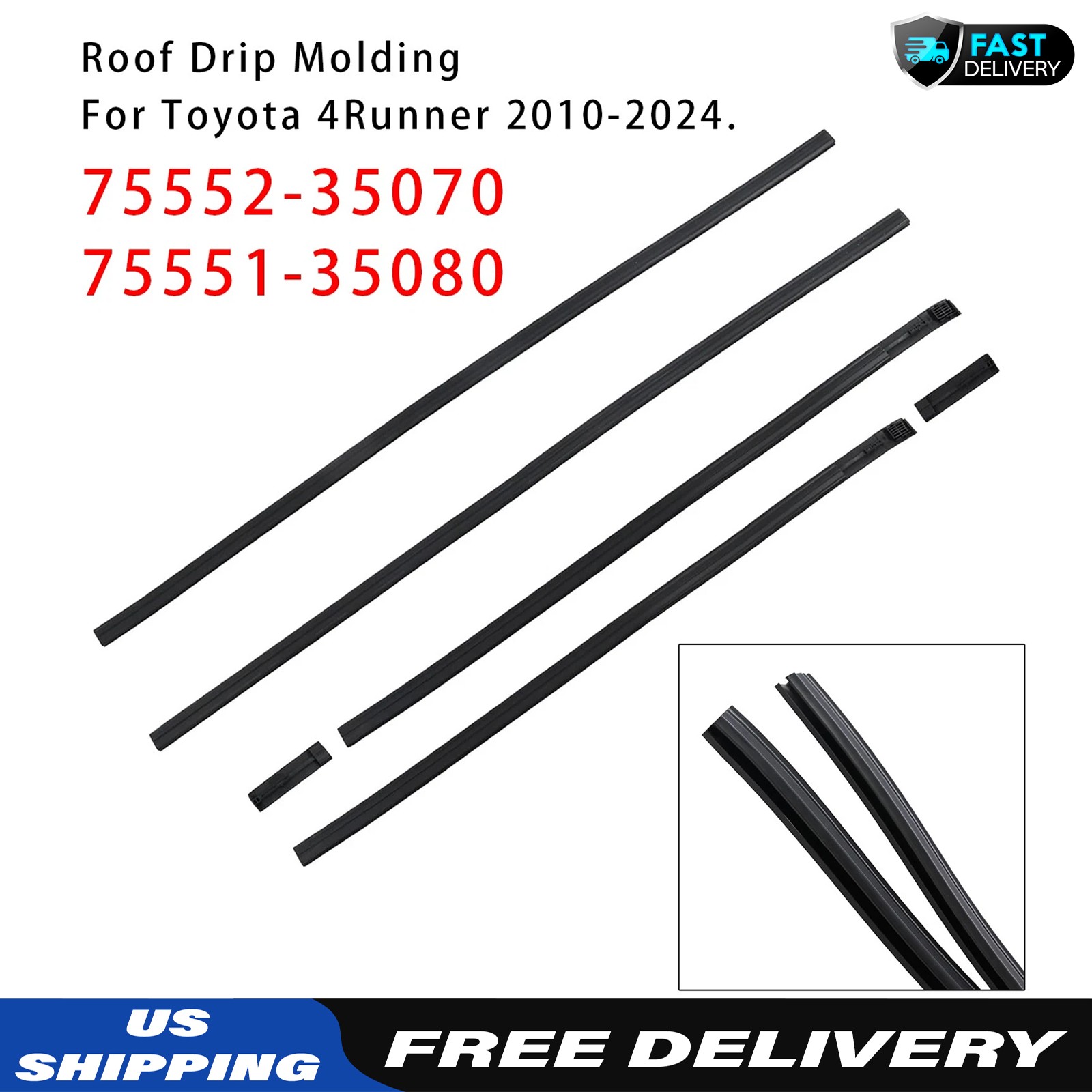 6PCS Roof Drip Molding Weatherstrip 75552-35070 75551-35080 For 4Runner 2010-24