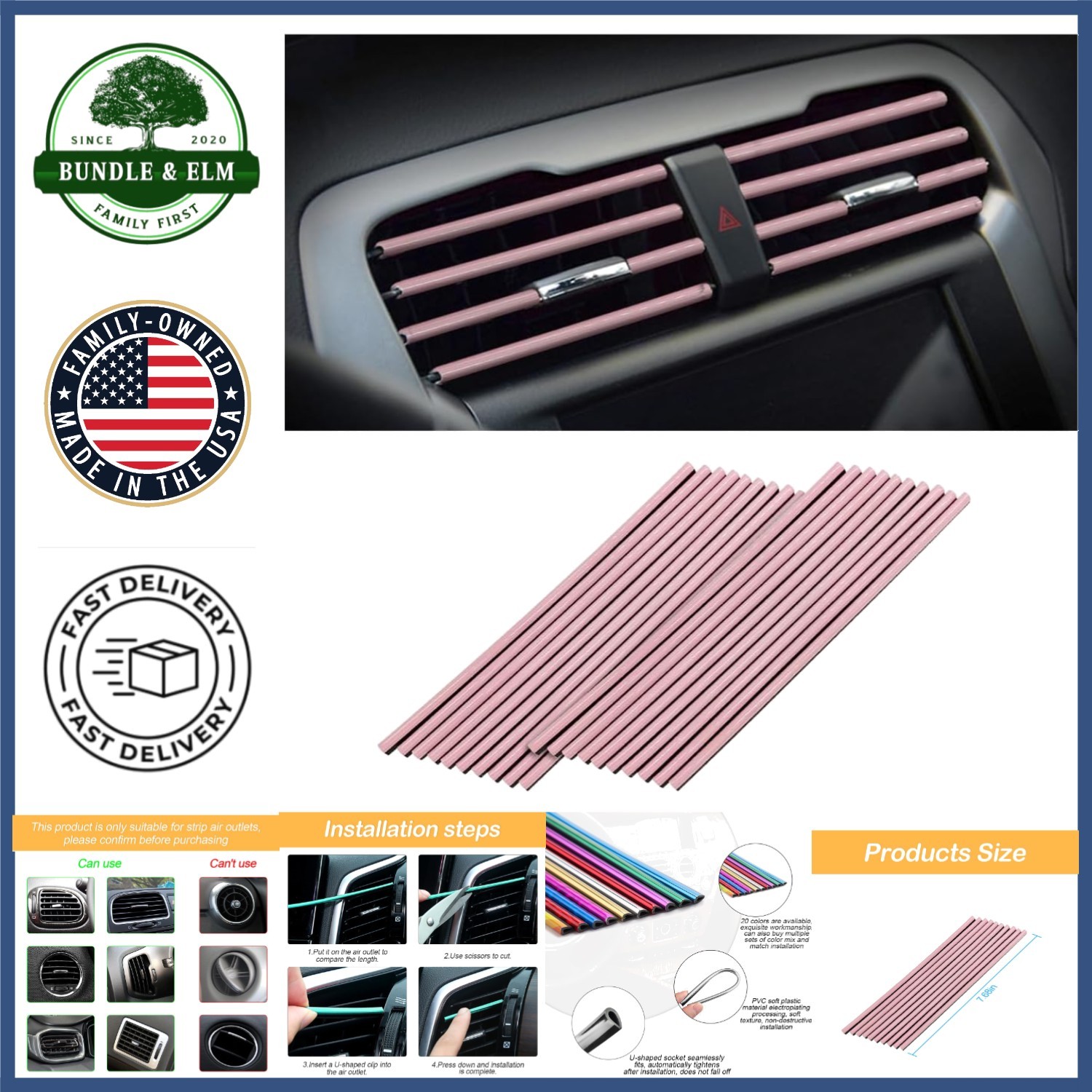 Auto Air Conditioner Outlet Decor, 20 Pcs Pink Trims for Personalizing Cars