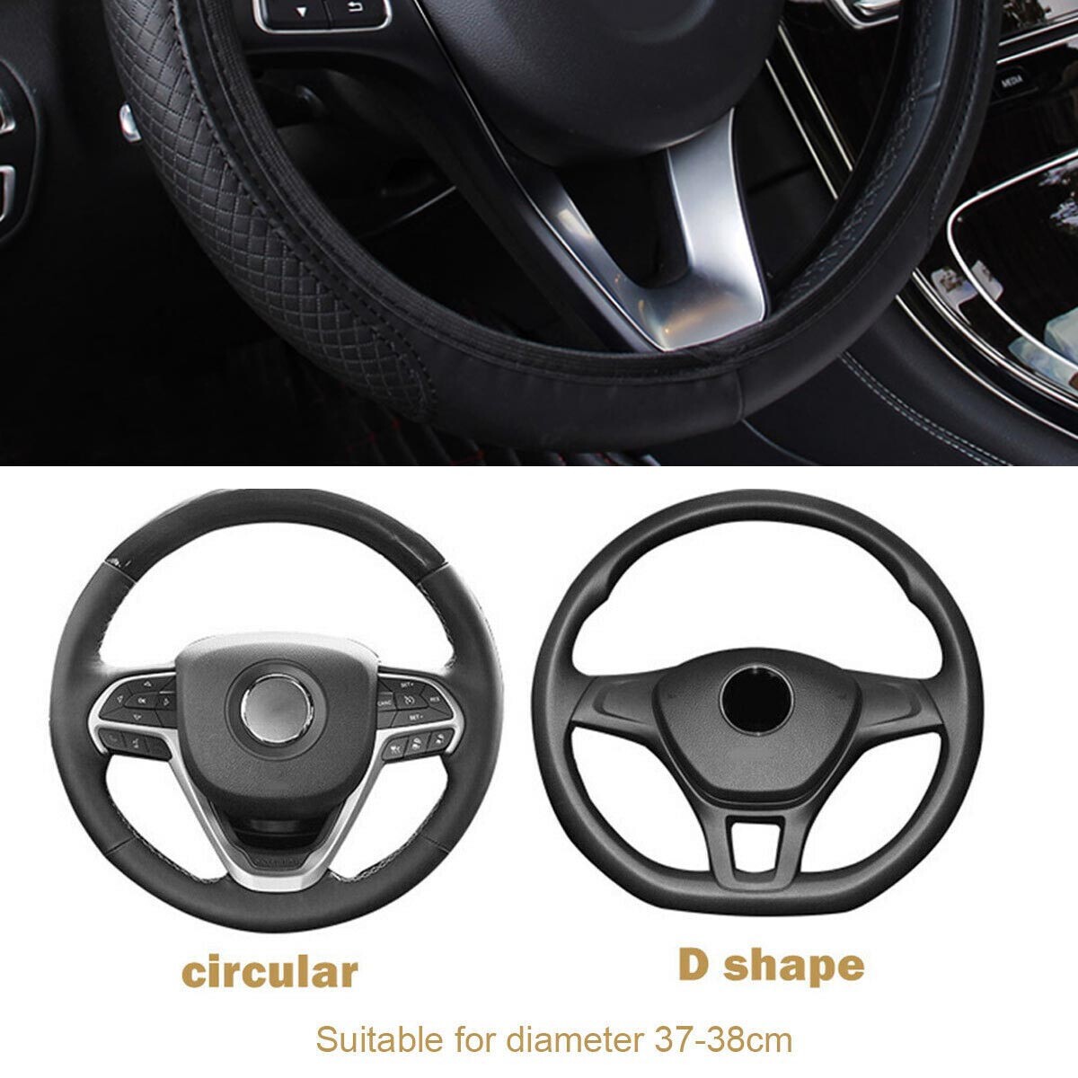 Blue Car Steering Wheel Cover Leather Good Grip Car Accessories For 15″/37-38CM