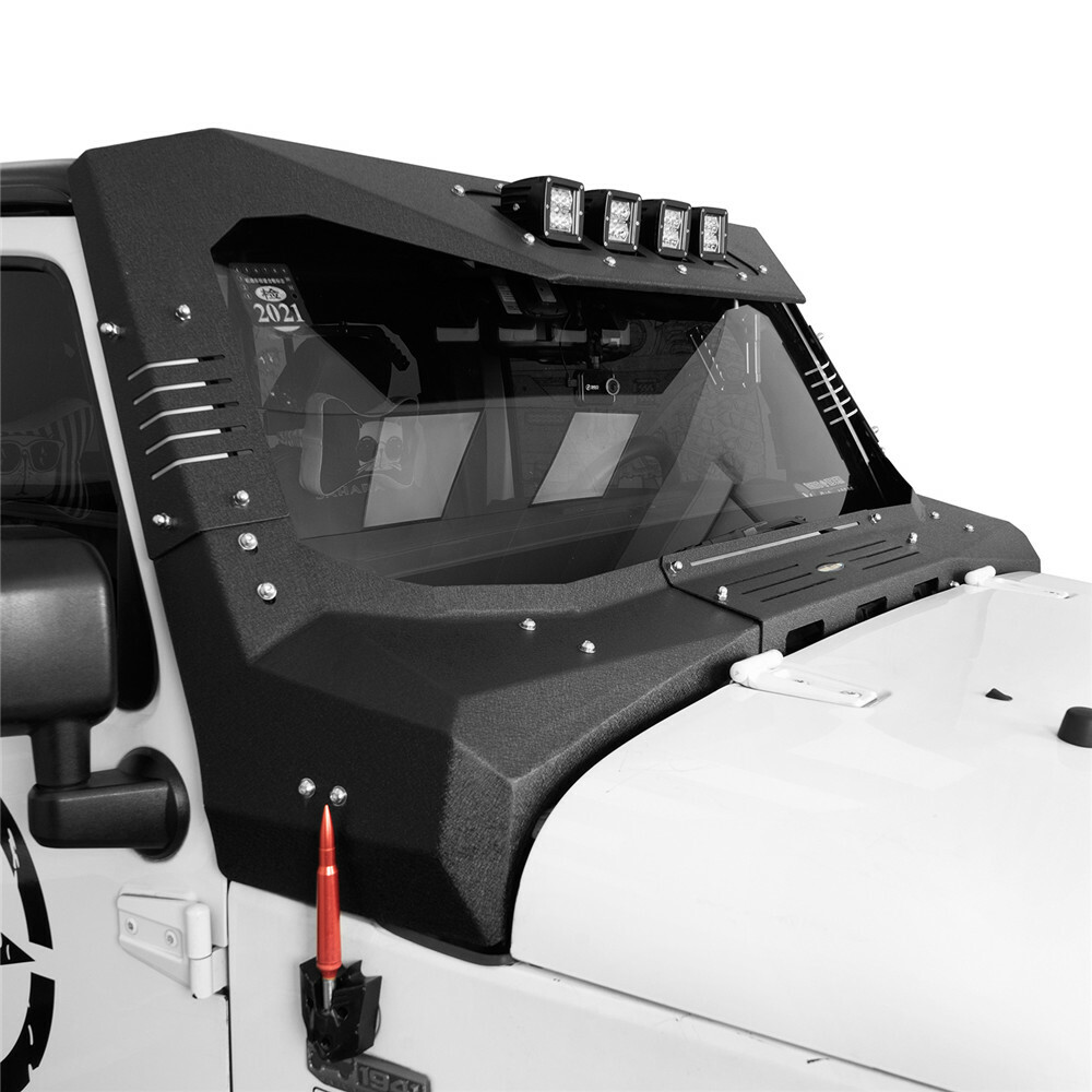 Fit 07-18 Jeep Wrangler JK Windshield Frame Cover Body Armor Roof Sun Visor Cowl