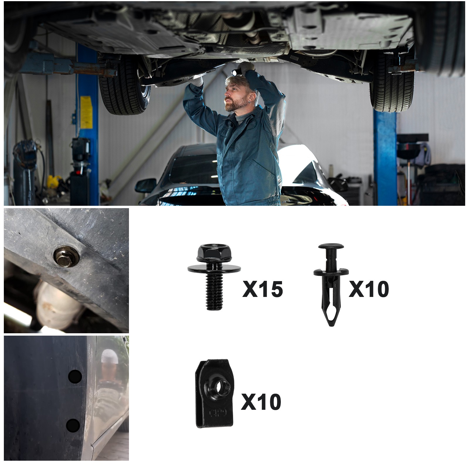 35pcs Body Bolt Kit w/U-Nut Clips-M6 Splash Shield Fasteners | Under Cover Guard