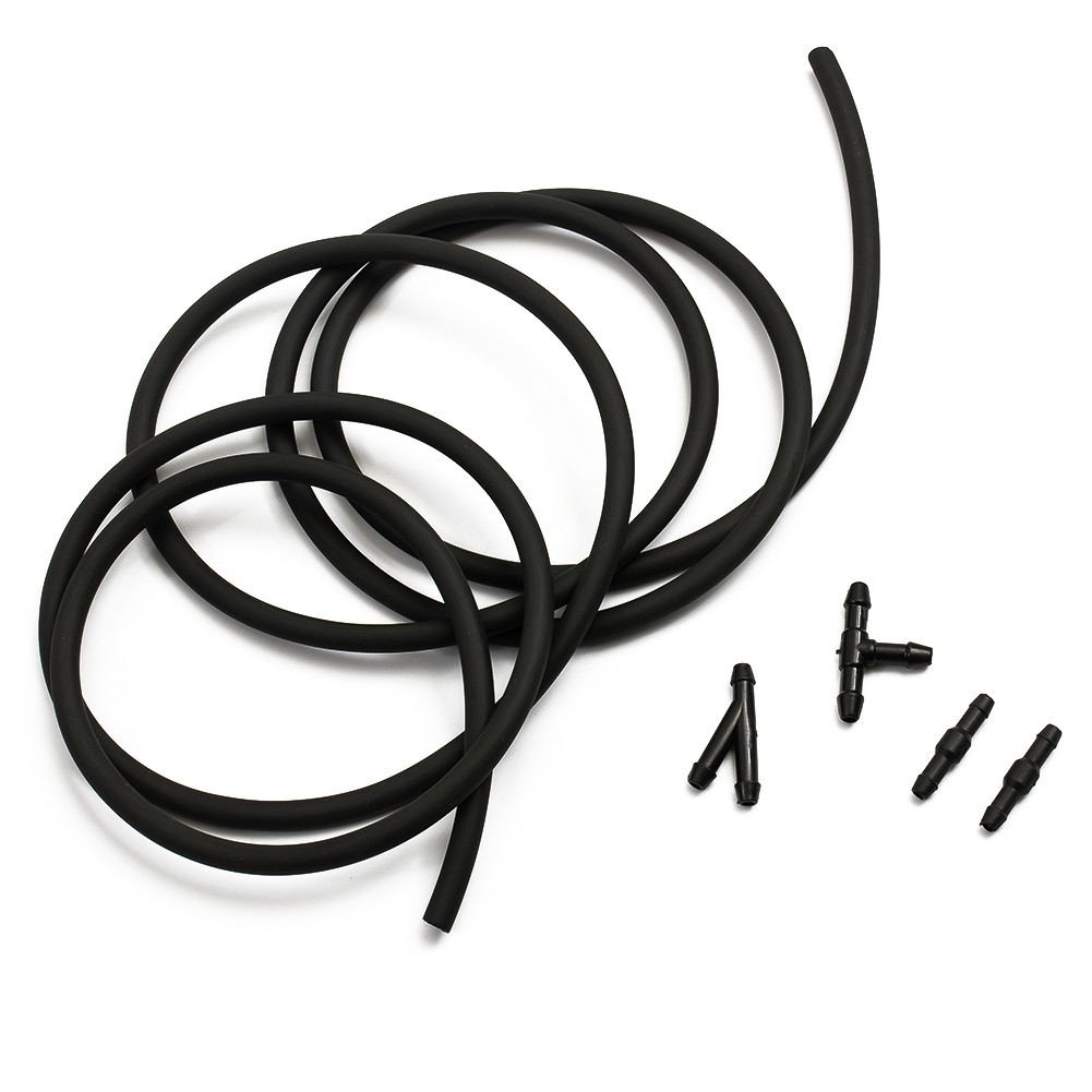 Wiper Hose Washer Spray Hose With Connector Black ABS Plastic+Rubber 2M
