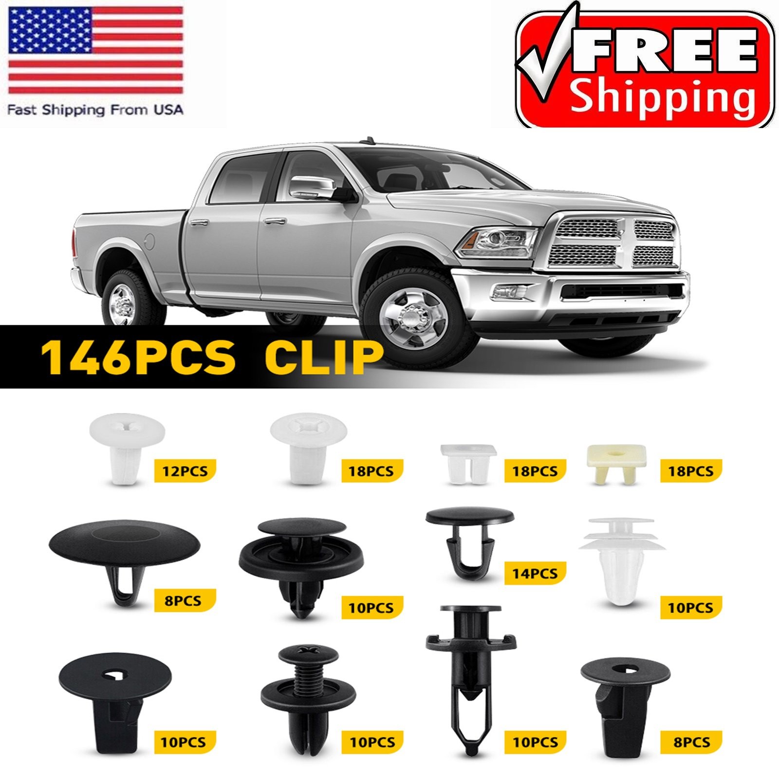 For Toyota 146PCS Fender Door Hood Trim Bumper Clip Retainer Fastener Assortment