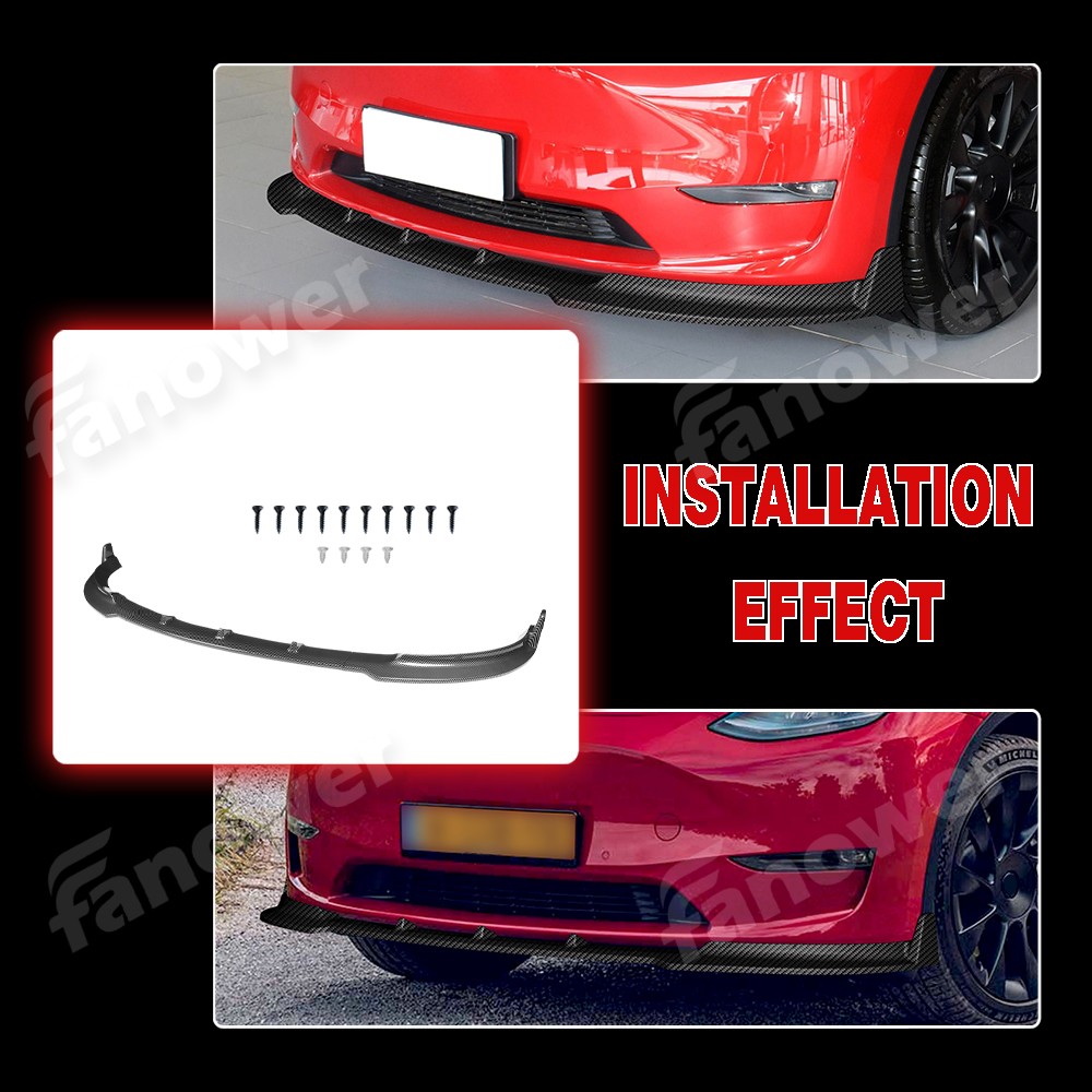 Carbon Look Front Bumper Splitter Spoiler For Tesla Model Y STP-Style 2020-25