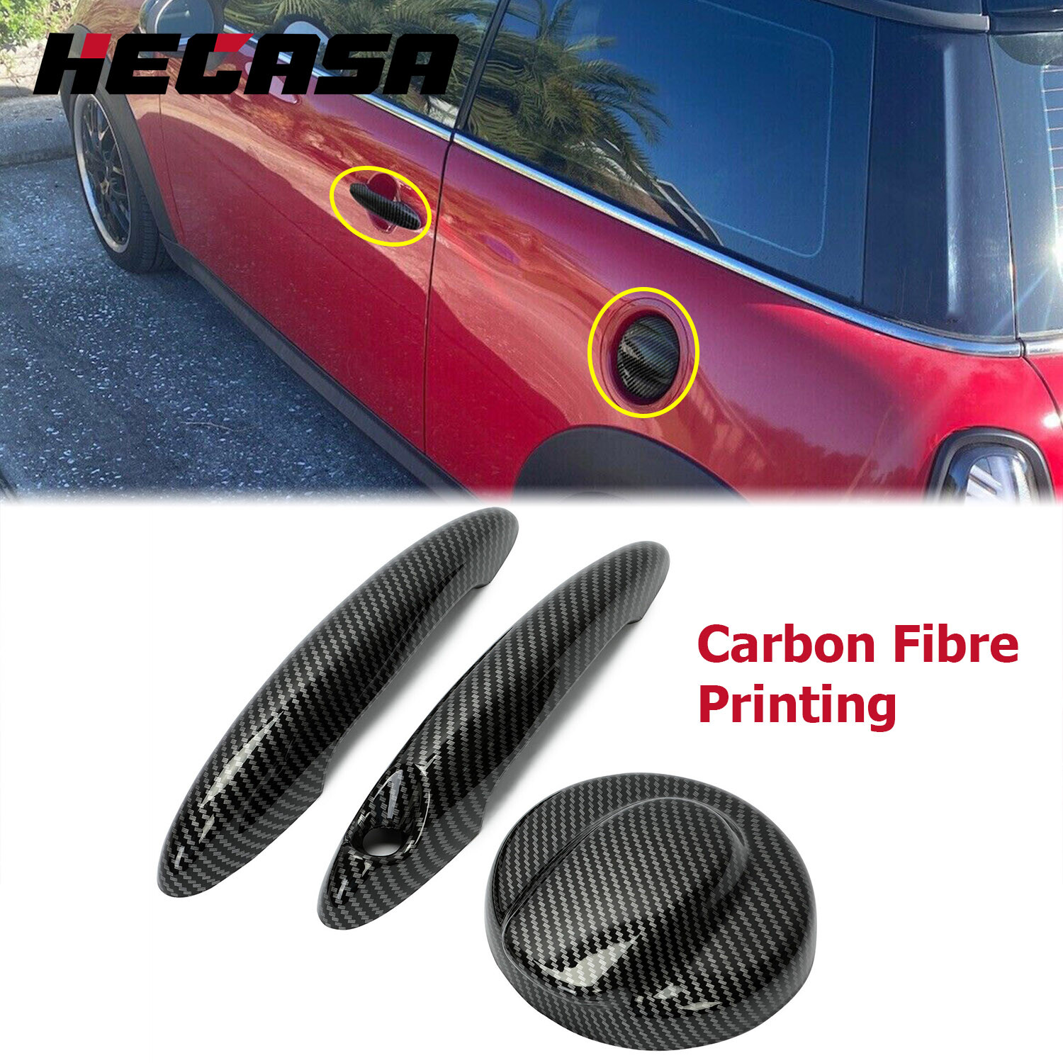 HECASA CARBON Effect Gas Tank Cap & Door Handle Covers for MINI R55 R56 Cooper S