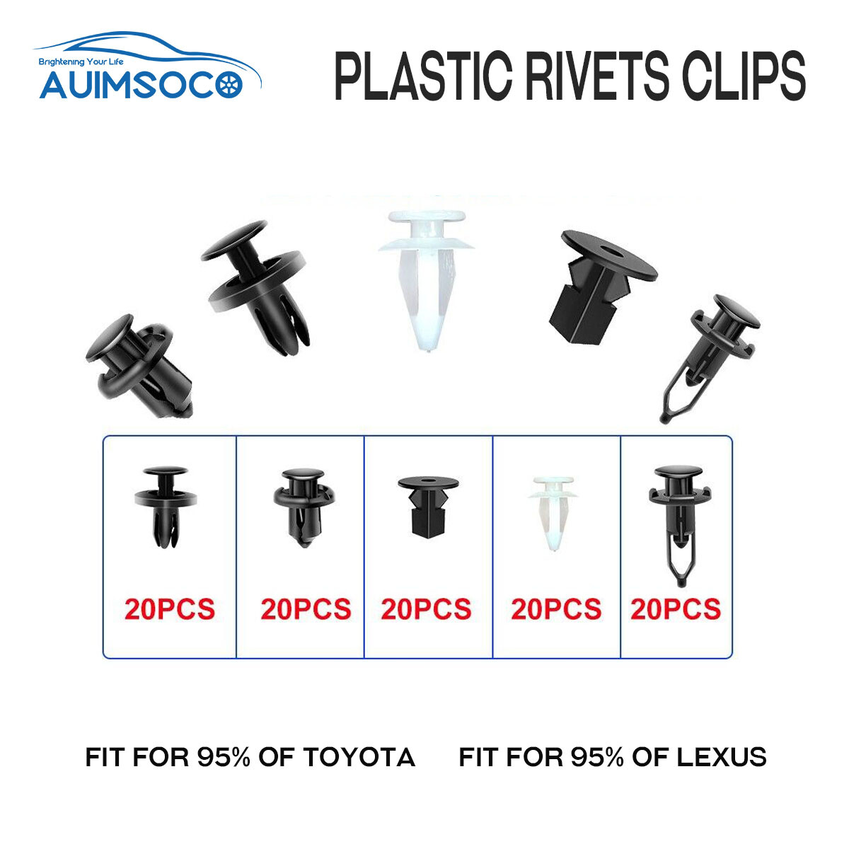 For Auto 100pcs Plastic Clips Fastener Screw Rivets Set Trunk Car Bumper Fender