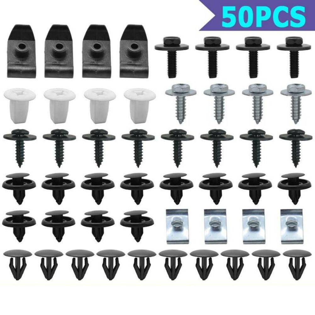 Parts Fasteners Plastic And Metal 50 Pcs Under Engine Cover Clips Underbody New