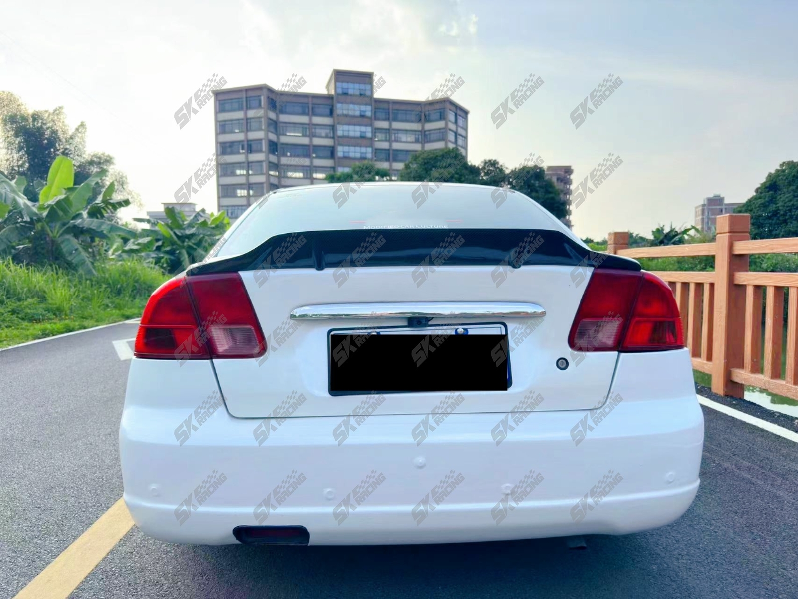 For 2001-2005 Honda Civic Sedan Carbon Fiber/Glossy Black Rear Spoiler Wing