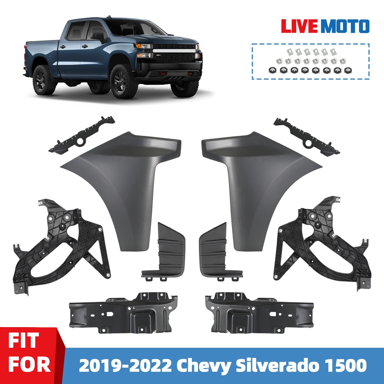 For 2019 2020 2021 2022 Chevrolet Silverado 1500 Front Bumper End Cap w/Bracket