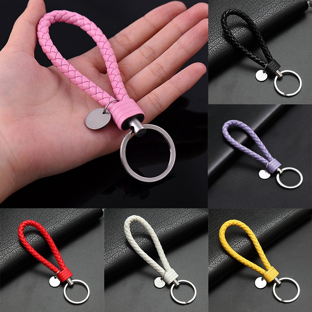 Car Accessories Keychain Leather Rope Strap Weave Keyring Key Chain Multicolor