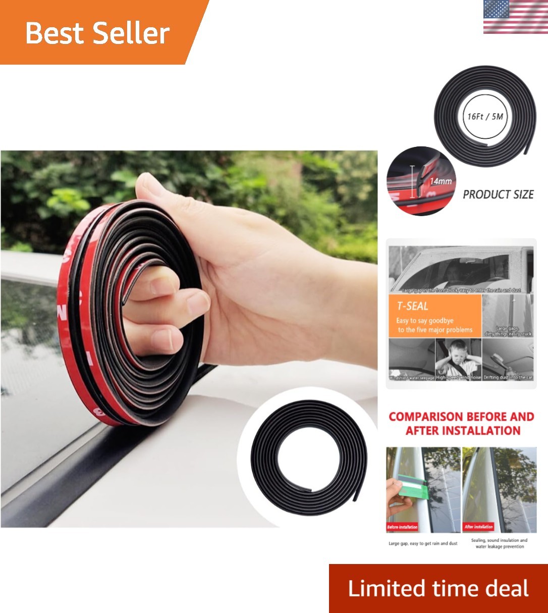 Durable T-Shape Sunroof Seal Trim – 16.4Ft Waterproof Rubber Edge for Cars