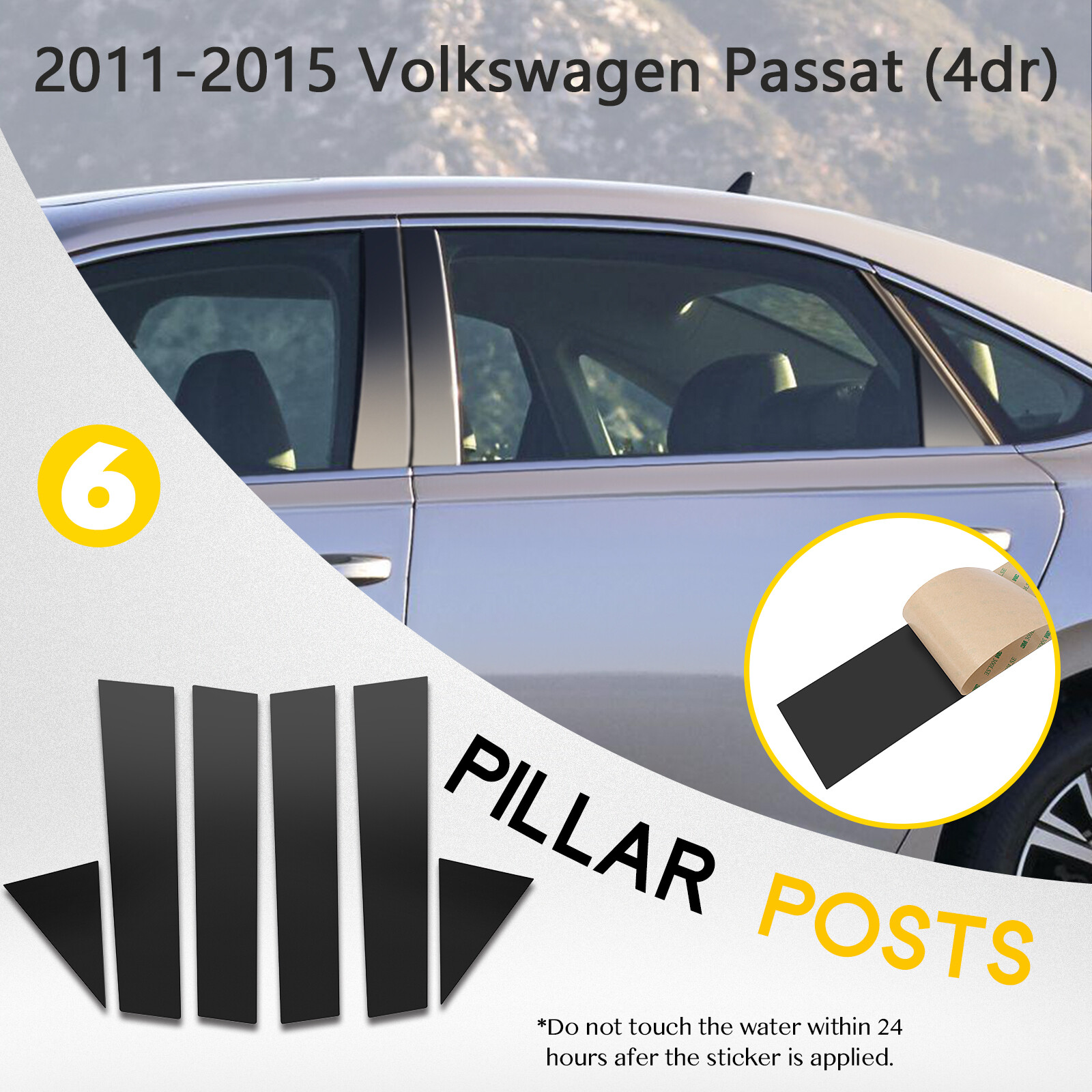 Pillar Posts For 11-15 Volkswagen Passat (4dr) 6pc Set Door Trim Black Cover Kit
