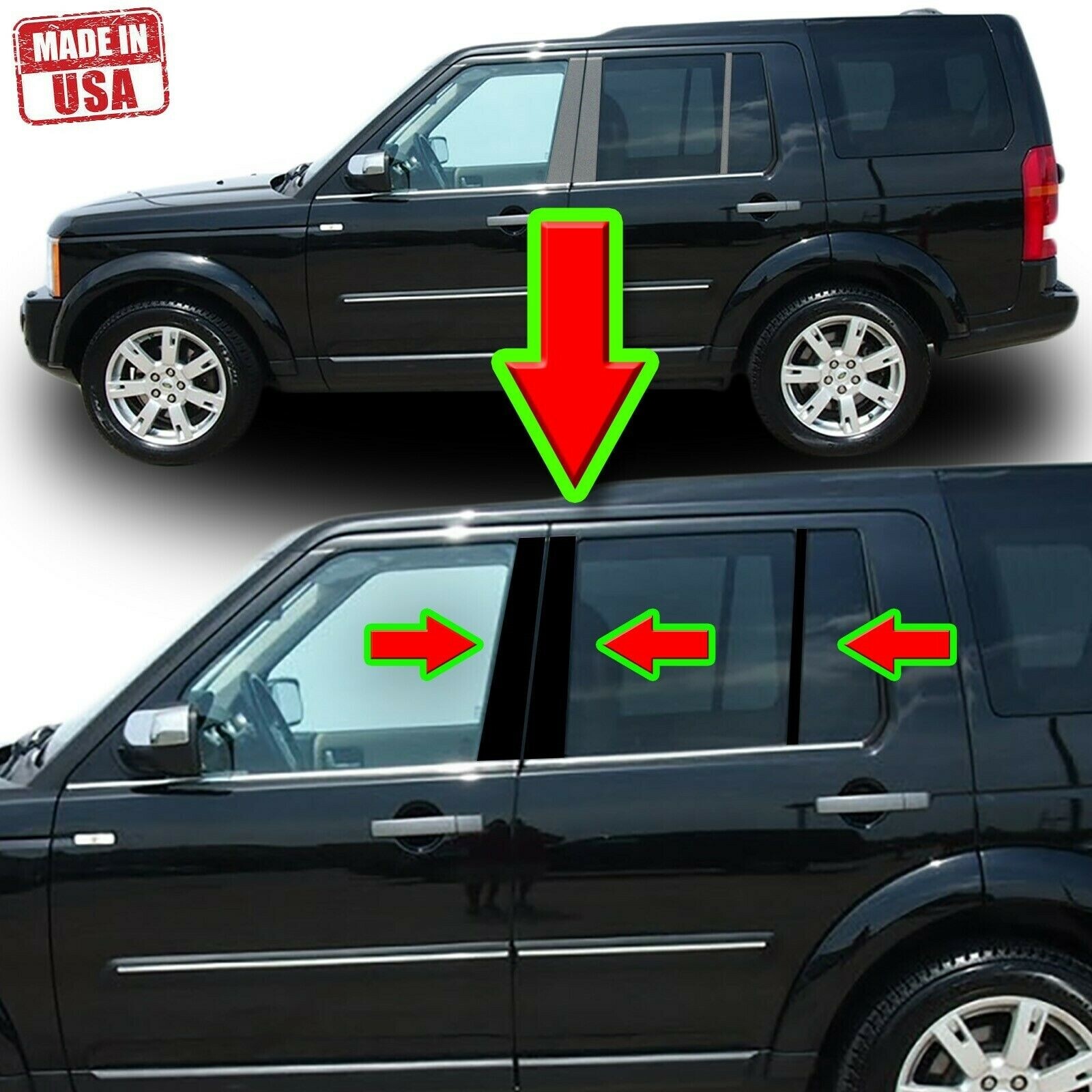 Black Pillar Trim for Land Rover Discovery LR3 05-09 6pc Set Door Cover Post