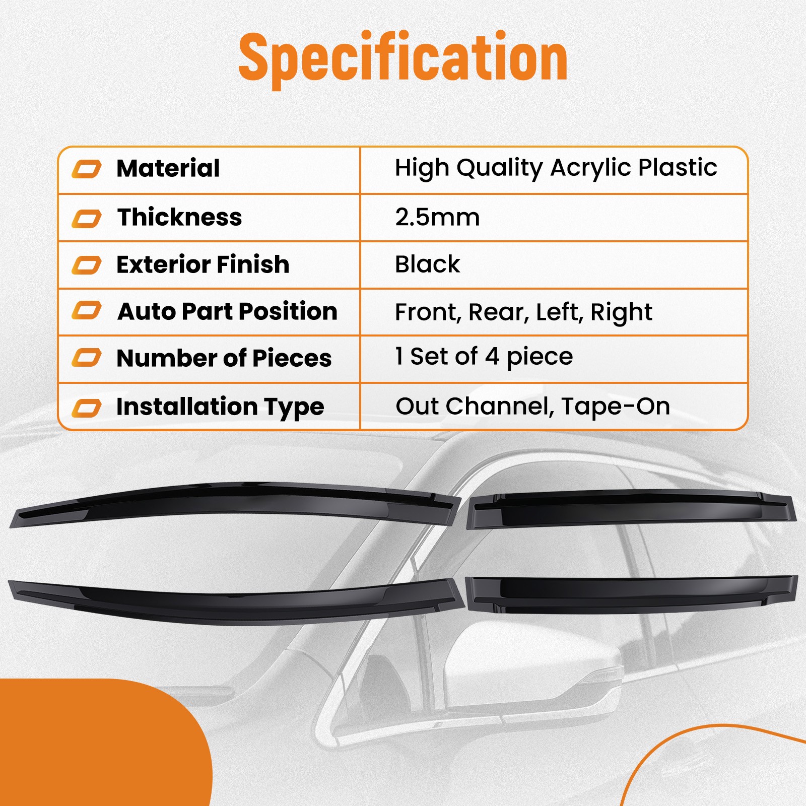Wind Deflectors for Honda 2007-2008 Window Visor Vent Rain Guards 2.5mm