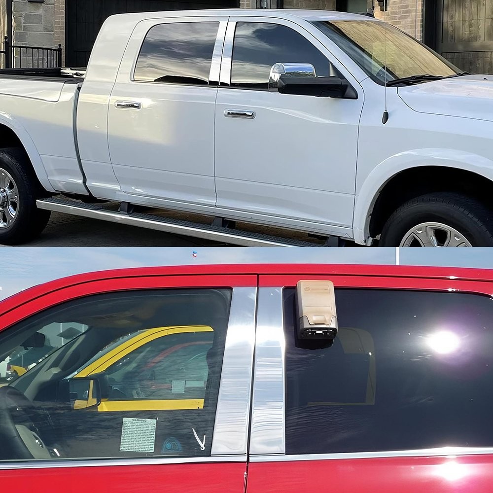 4PC Pillar Post Trim Covers For 2009-18 Dodge Ram Crew/Quad Cab 1500 2500 Chrome