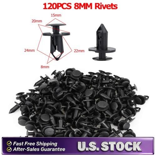 120PCS 8mm Bumper Clips Retainer Auto Car Plastic Rivets Fastener Fender Push US
