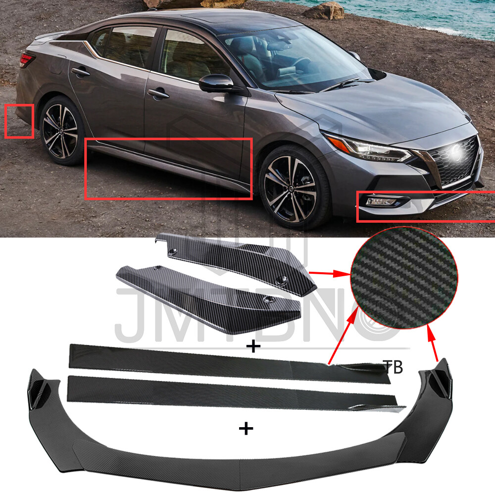 For Nissan Sentra Altima Carbon Fiber Front &Rear Bumper Lip Splitter Side Skirt