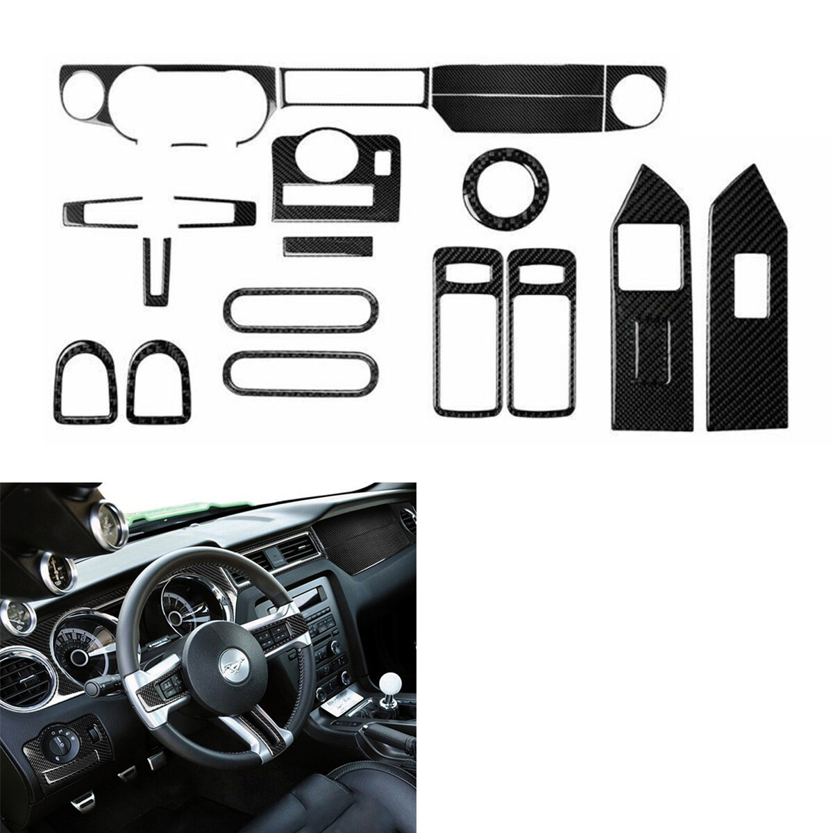 21pcs Carbon Fiber Dashboard Interior Trim Set For Ford Mustang 2009-13