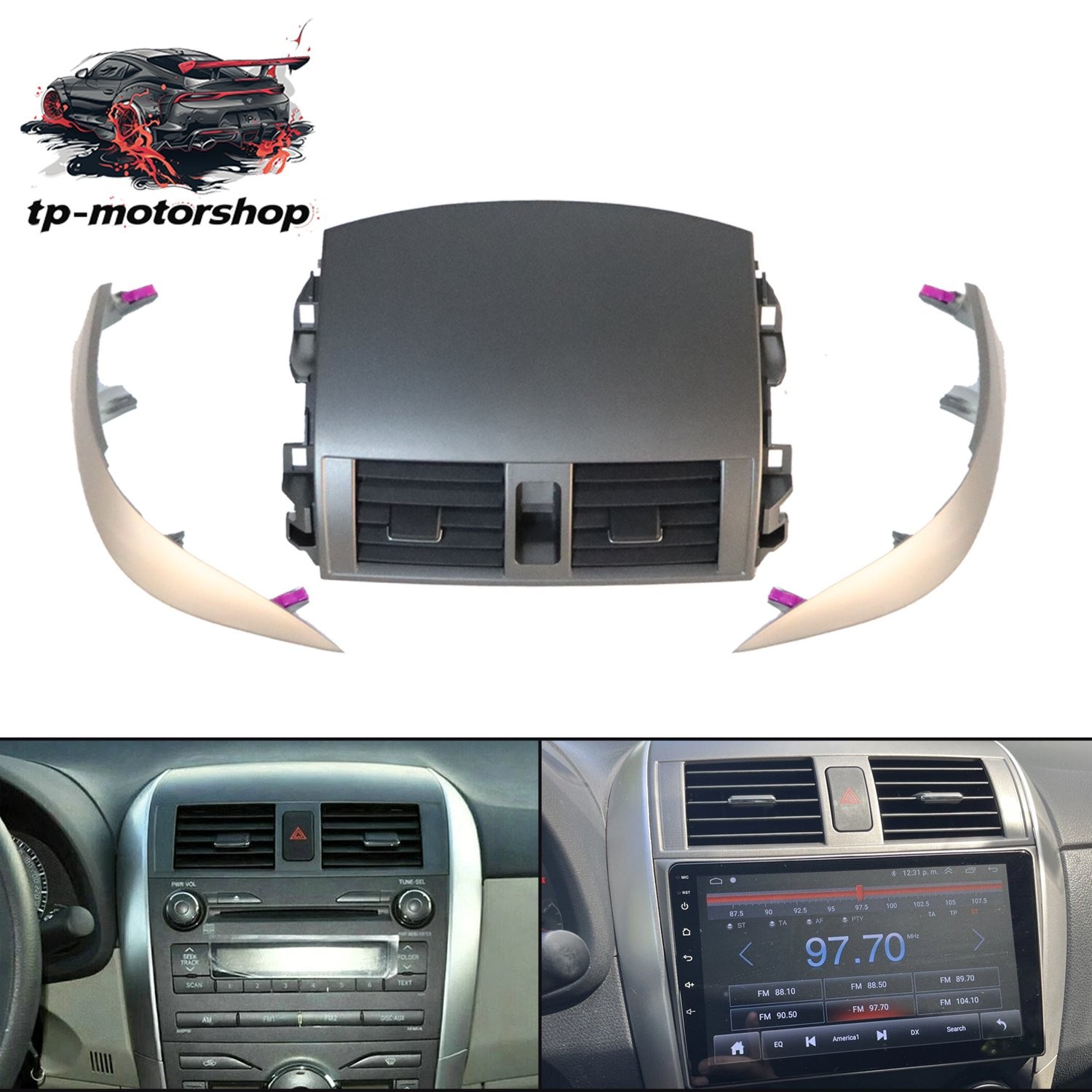 For Toyota Corolla 2009-2013 w/ Strip Trim Center Dash A/C Outlet Air Vent Panel