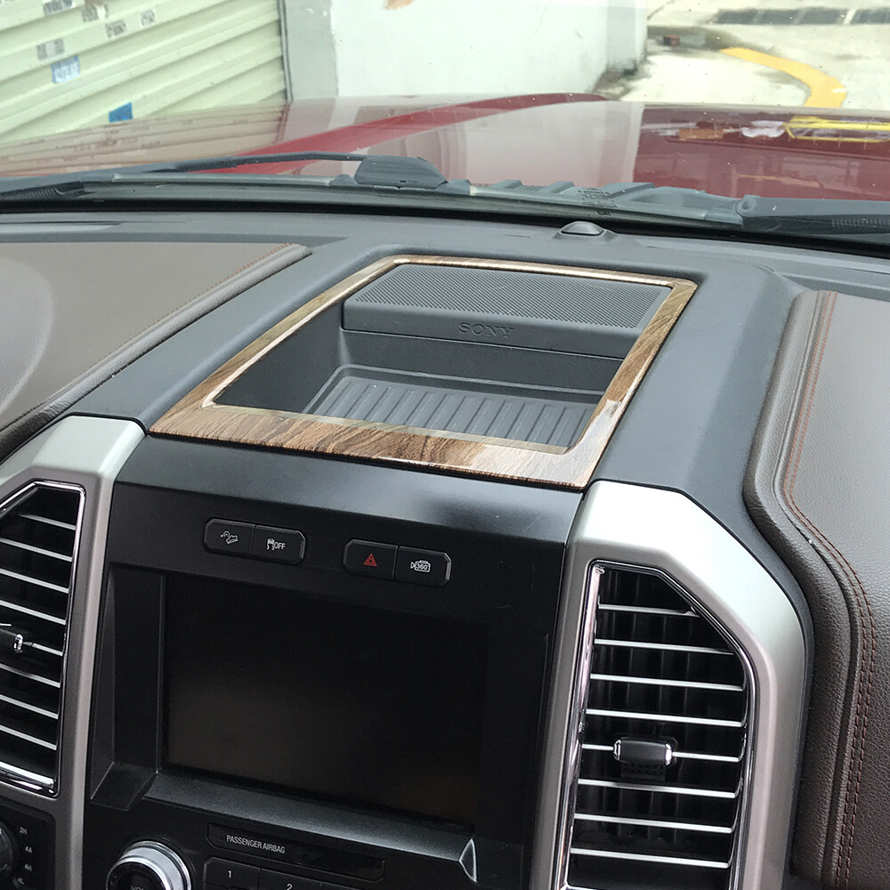 Center Console Dashboard Storage Box Frame Trim For Ford F150 2015+ Wood Grain