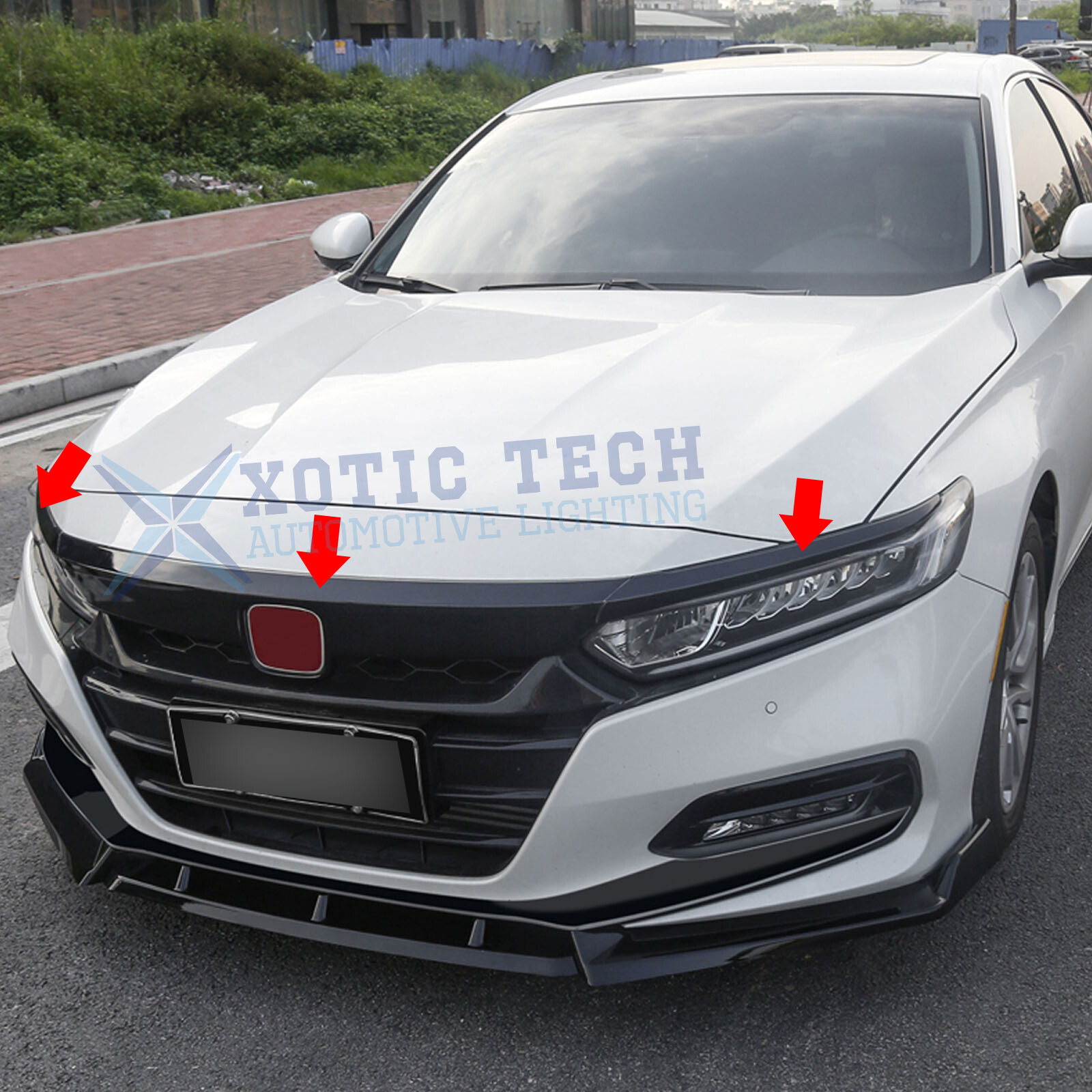 3pcs/Set Black Front Grille Upper Stripe Cover Trim For Honda Accord 2018-20