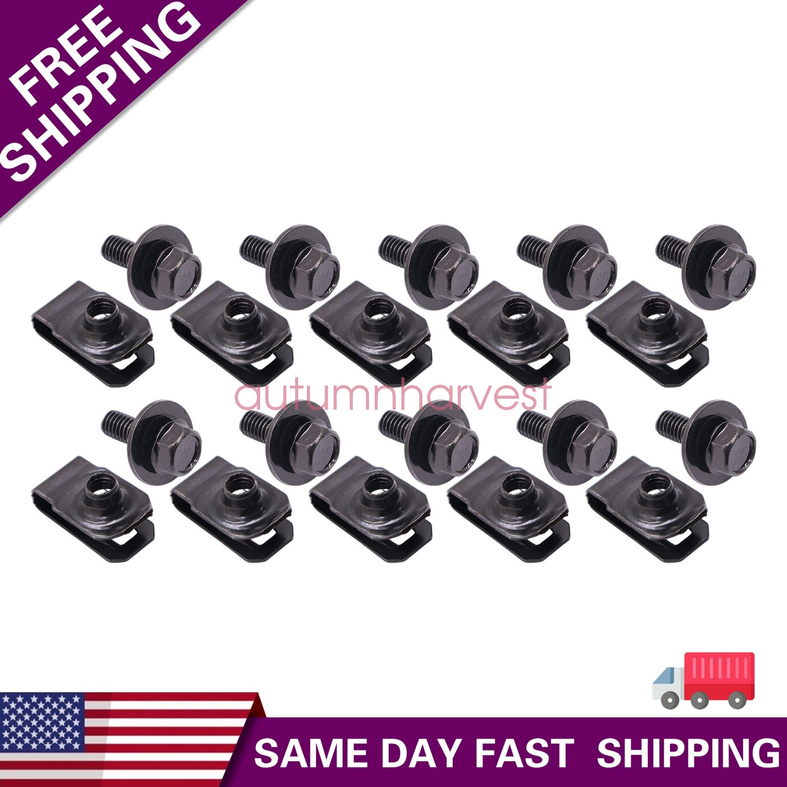 Fits GMC Truck Body Bolts & U-nut Clips- M6-1.0 x 20mm- 10mm Hex