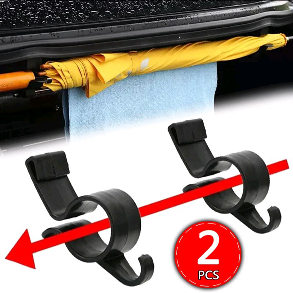 2X Auto Car Trunk Hook Umbrella Hanger Luggage Bag Holder Organizer Clip Black