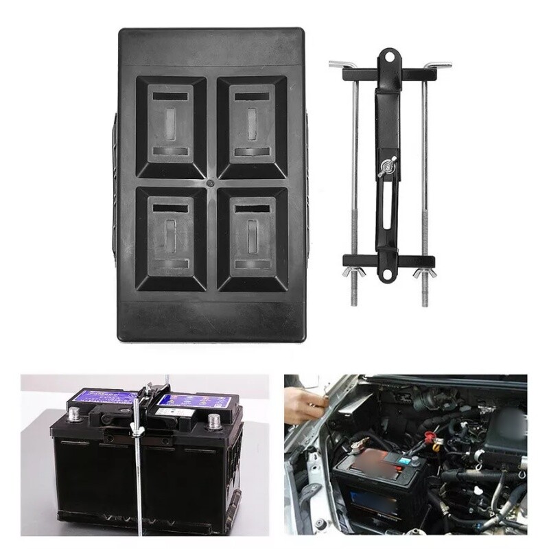 Universal Storage Battery Holder Adjustable Tray + Hold Down Clamp Bracket Kit