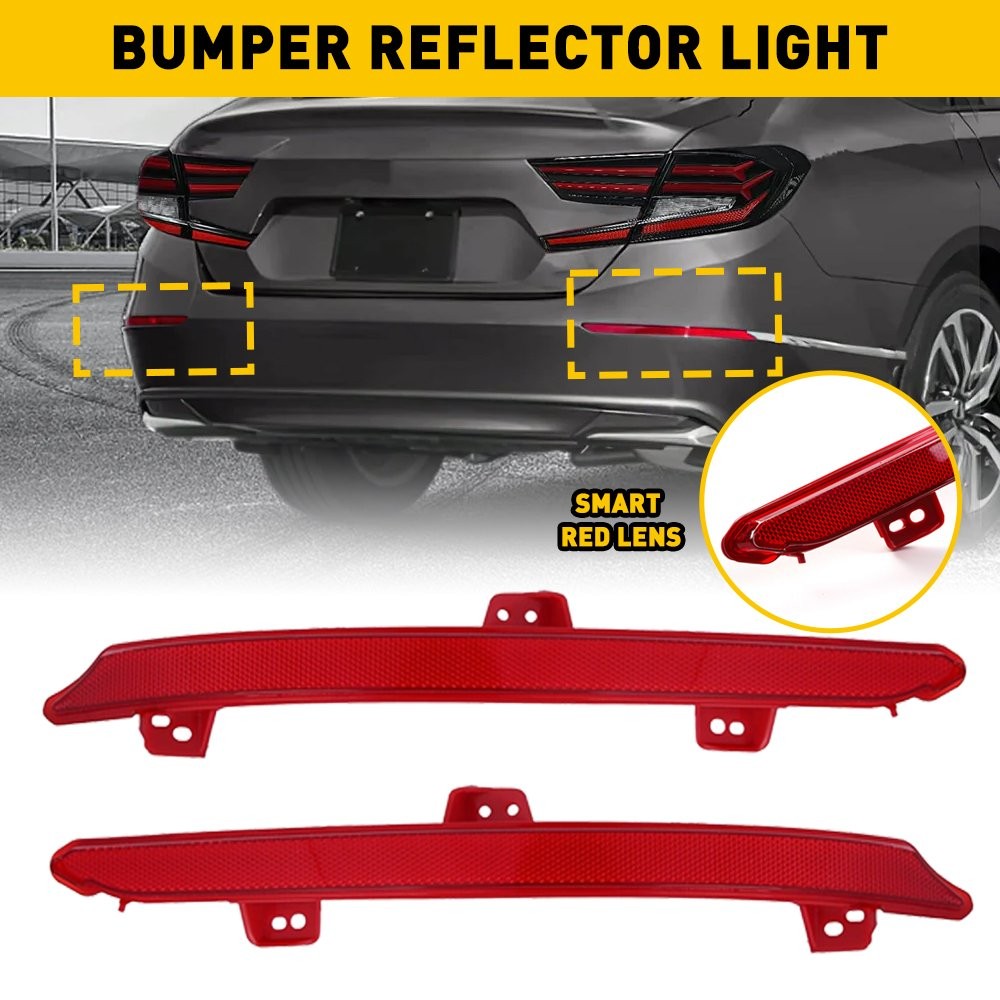 OE-Spec Lens Red Rear Bumper Reflectors Reflex For 2018-2022 Honda Accord Sedan