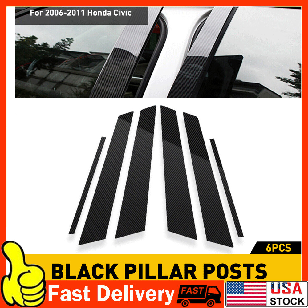 For 2006-2011 Honda Civic Window Pillar Black Posts Molding Door Cover Trims