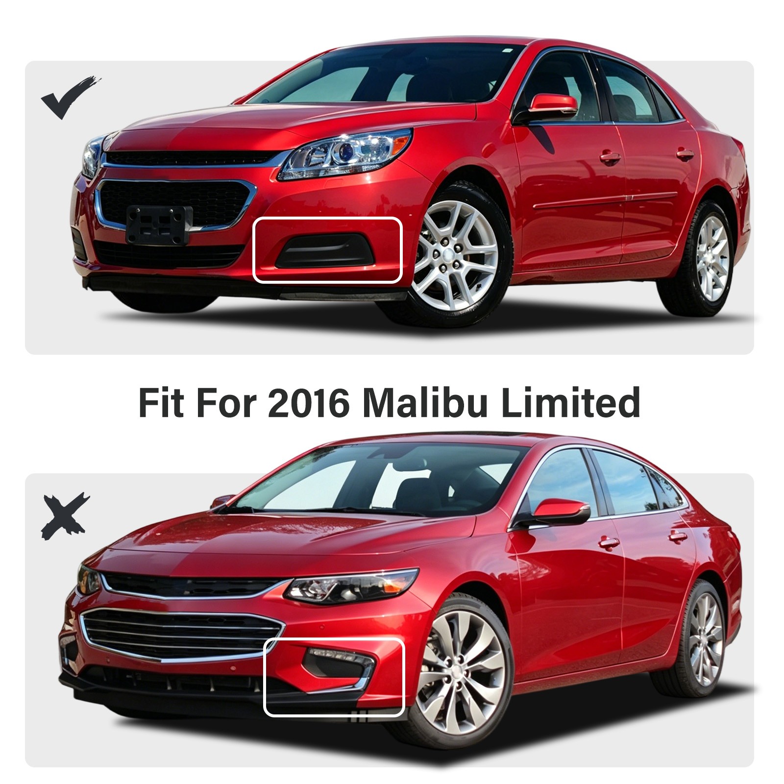 PAIR FOG LIGHT COVER LEFT & RIGHT SIDE BLACK FOR CHEVROLET MALIBU 2013-2016 NEW