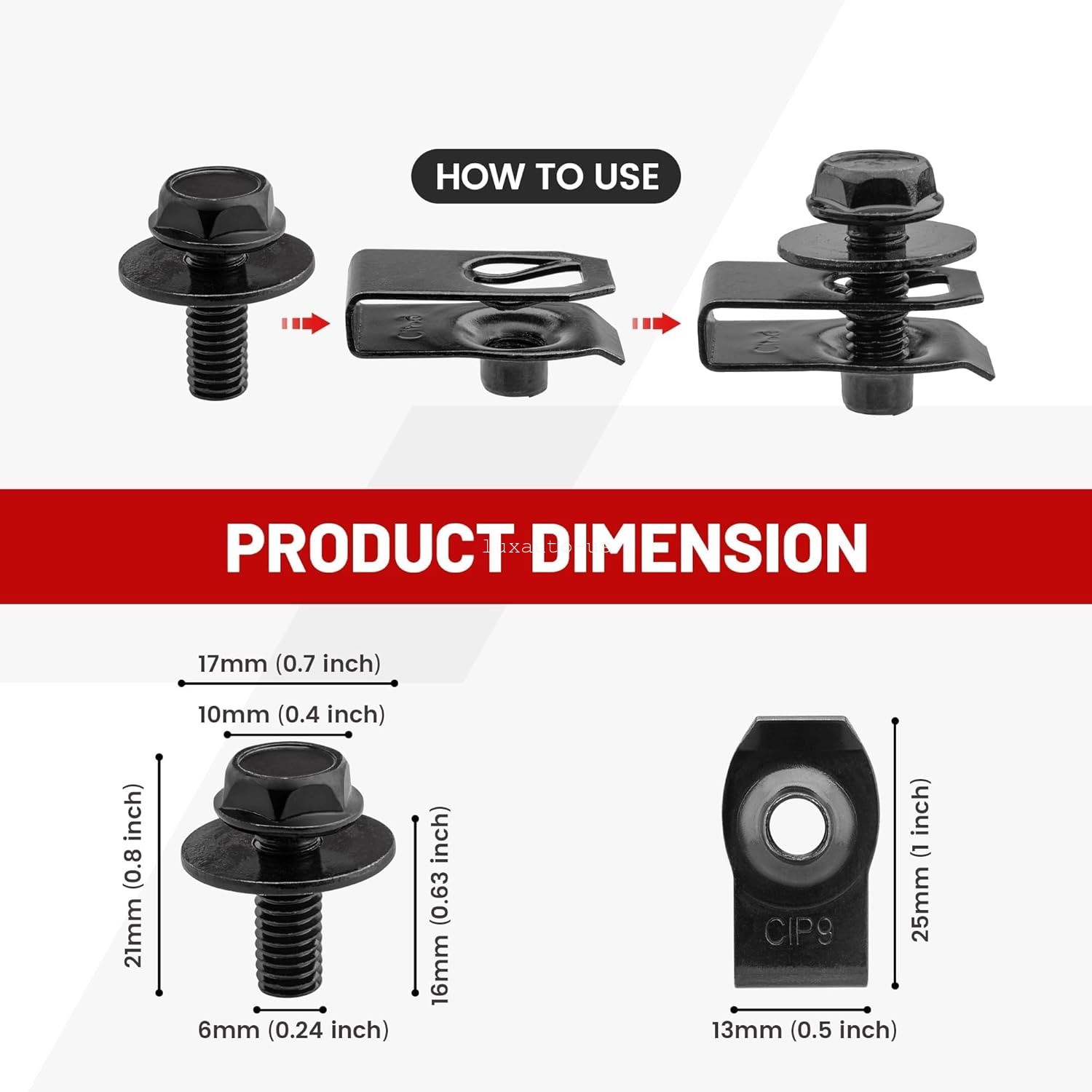 For GM Chevy Truck Body Bolts & U-nut Clips M6-1.0 x20mm, 10mm Hex -20pcs (10ea)