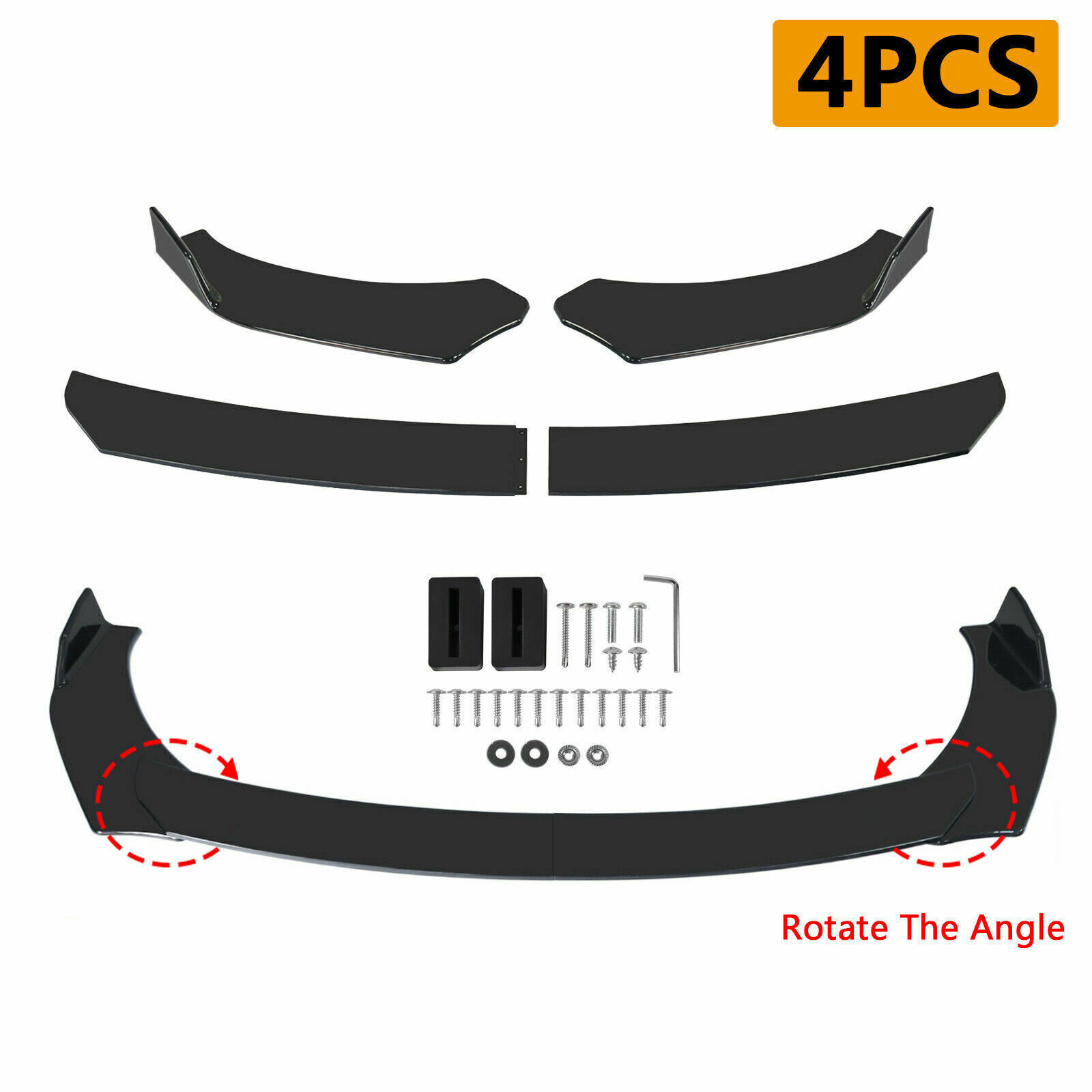 For 12-17 Hyundai Accent Front Bumper Lip Spoiler+Side Skirt+Rear Lip+Strut Rods