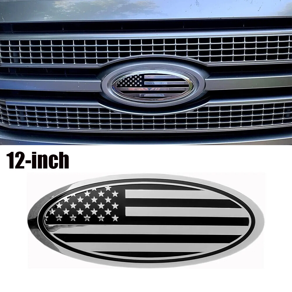12 inch Front Grill US Flag Oval Emblem Badge For Ford F-250/350/450/550 17-22