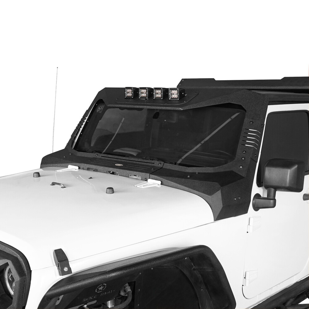 Steel Windshield Frame Cover Visor w/ LED Lights Fit 2007-2018 Jeep Wrangler JK