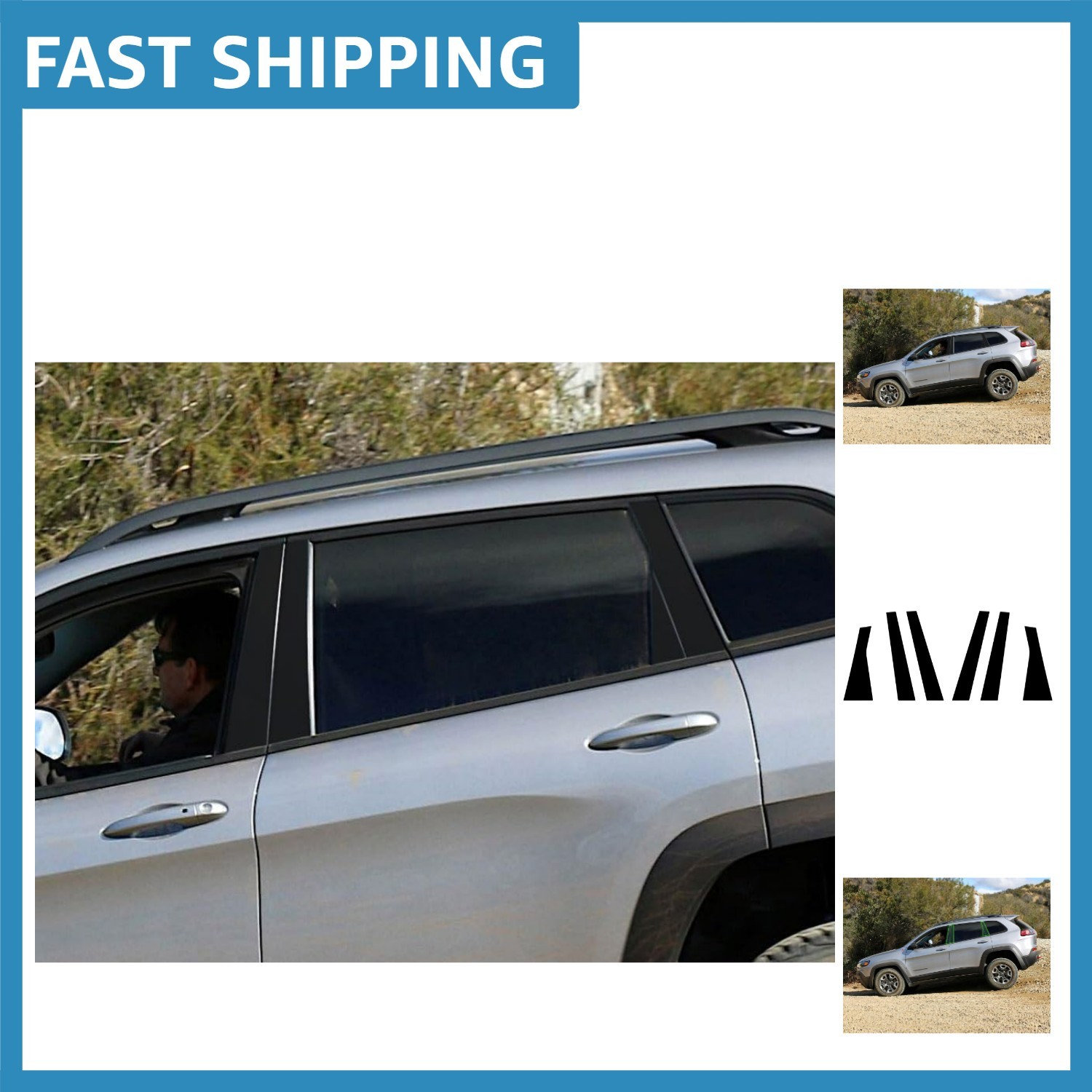 Durable Matte Black Vinyl Pillar Trim for Jeep Cherokee 2014-2023 – UV Protected