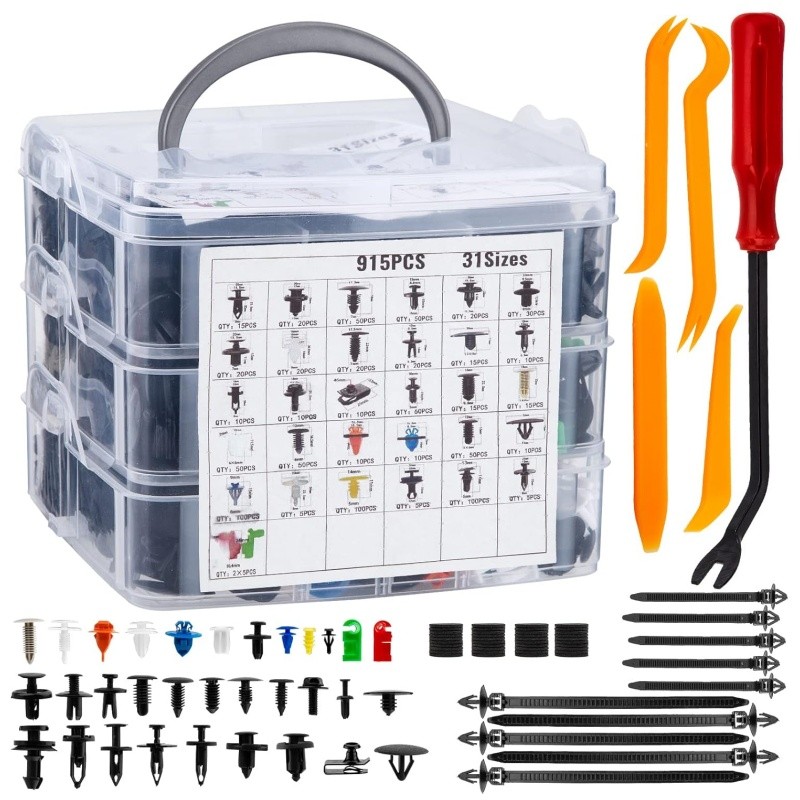 970PCS Car Push Retainer Clips Auto Fastener Trim Clips Bumper Fender Rivets Kit