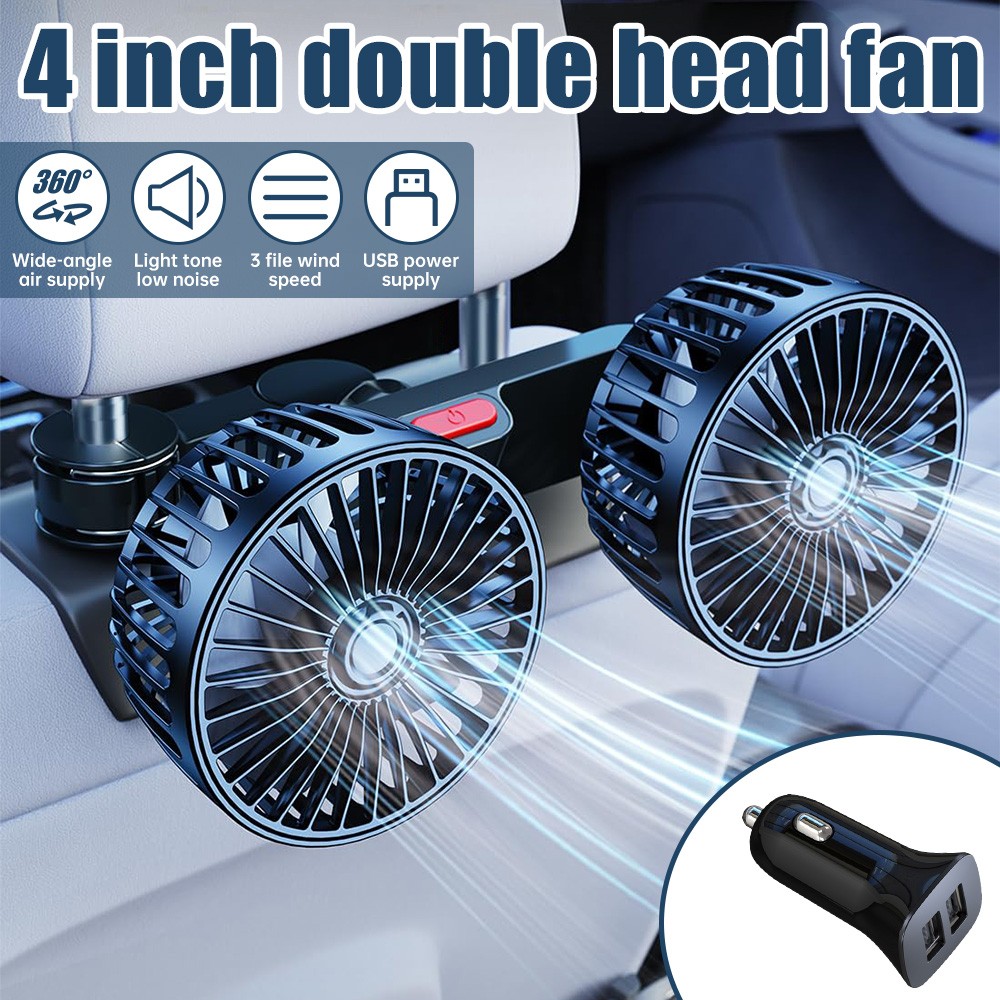 3Speed Wind Multi-Angle Rotatable Air Cooling Fan Car Rear Seat Headrest USB Fan