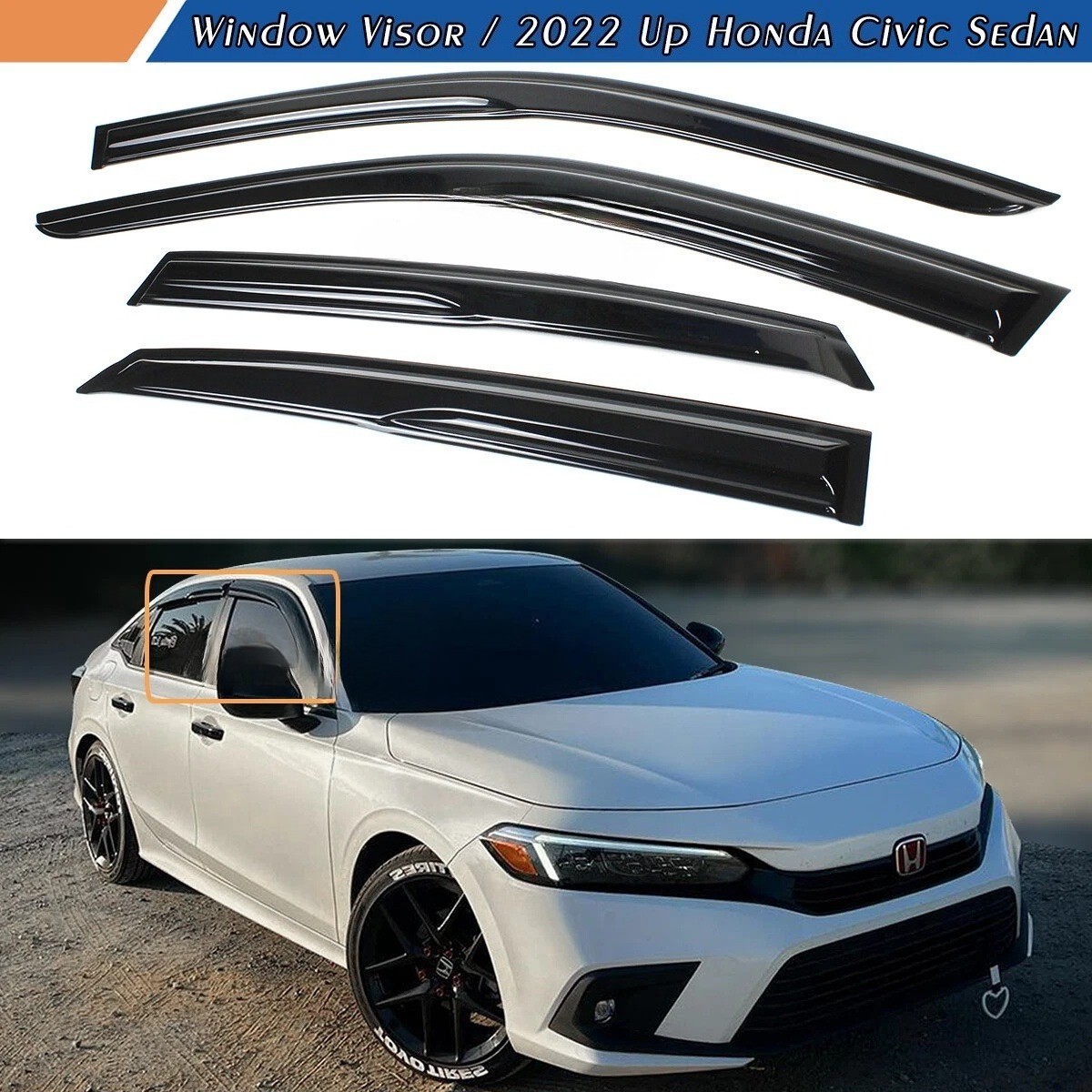 For 2022-2026 Honda Civic Sedan Mugen Style Window Visors Rain Guards Deflectors