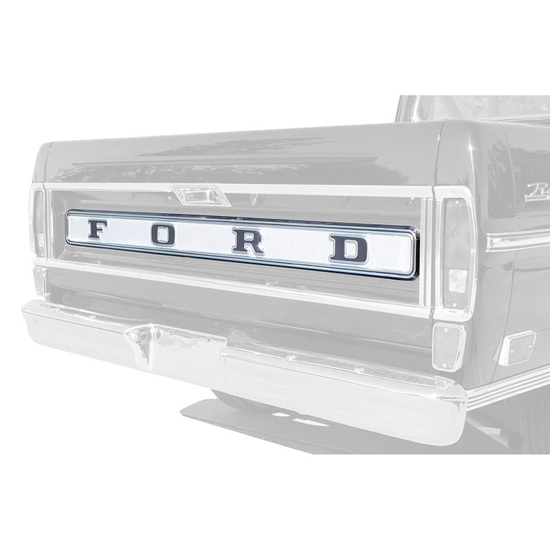 Tailgate Outside Finish Panel Black on Silver 1968-70 Ford Truck C8TZ-99425A34-A