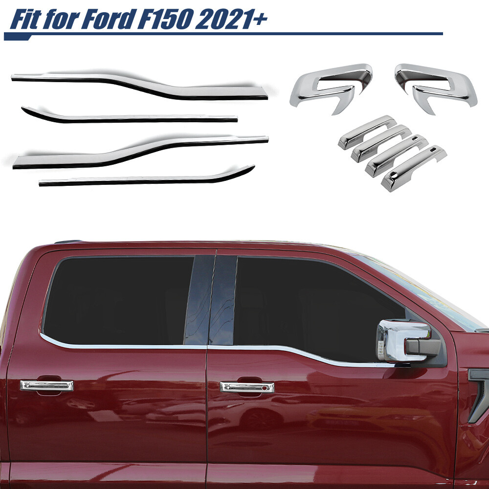 10PCS Side Mirror Door Handle Window Sill Cover Trim For Ford F150 2021+ Chrome