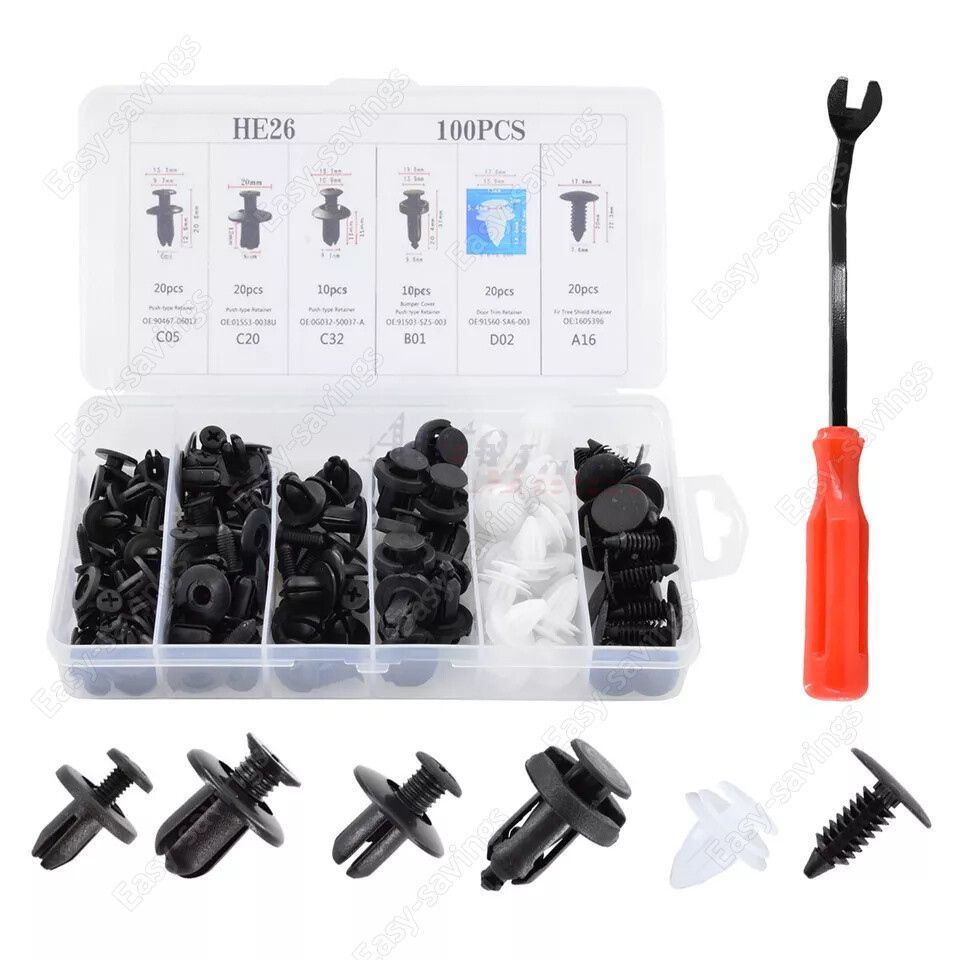 HE26 100PCs Car Retainer Clips Auto Fasteners Push Trim Clips Pin Rivet Bumper